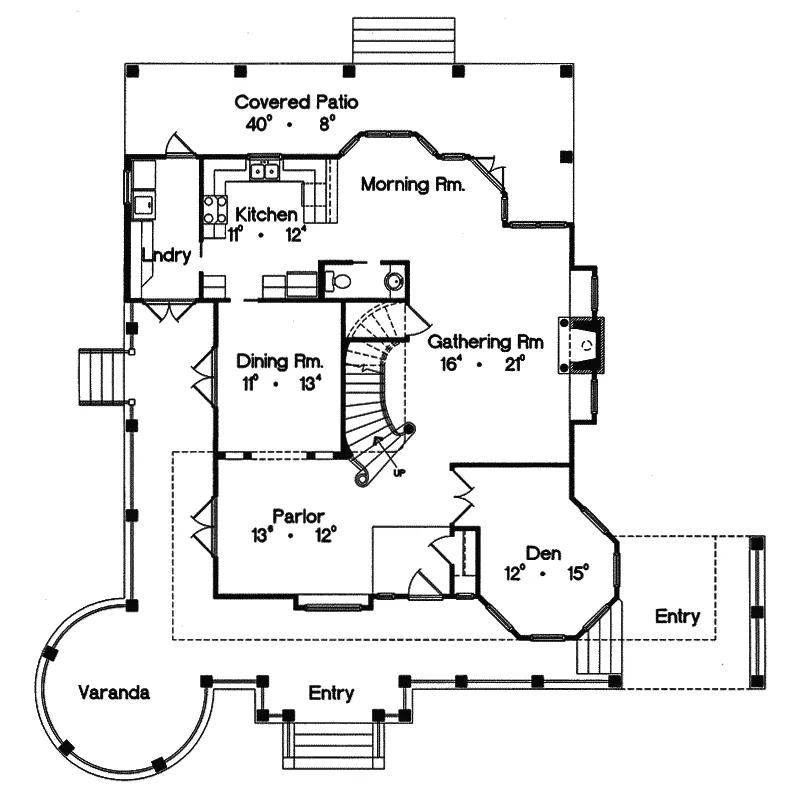 Country House Plan First Floor - Keaton Hill Victorian Home 047D-0152 - Search House Plans and More