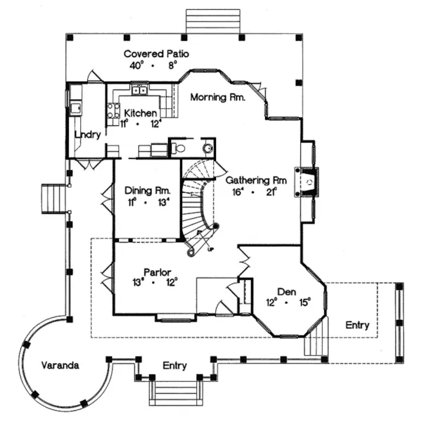 Southern House Plan First Floor - Keaton Hill Victorian Home 047D-0152 - Search House Plans and More