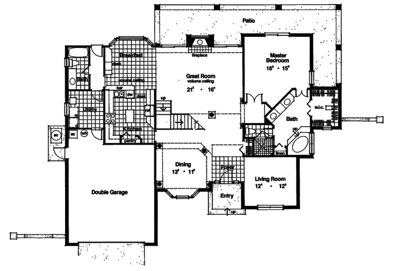 Southwestern House Plan First Floor - Neptune Beach Sunbelt Home 047D-0160 - Shop House Plans and More