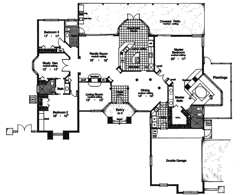 Santa Fe House Plan First Floor - Fernandina Beach Sunbelt Home 047D-0161 - Search House Plans and More