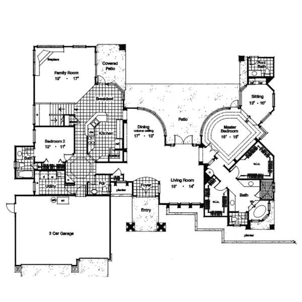 Sunbelt House Plan First Floor - Daytona Southwestern Style Home 047D-0164 - Search House Plans and More