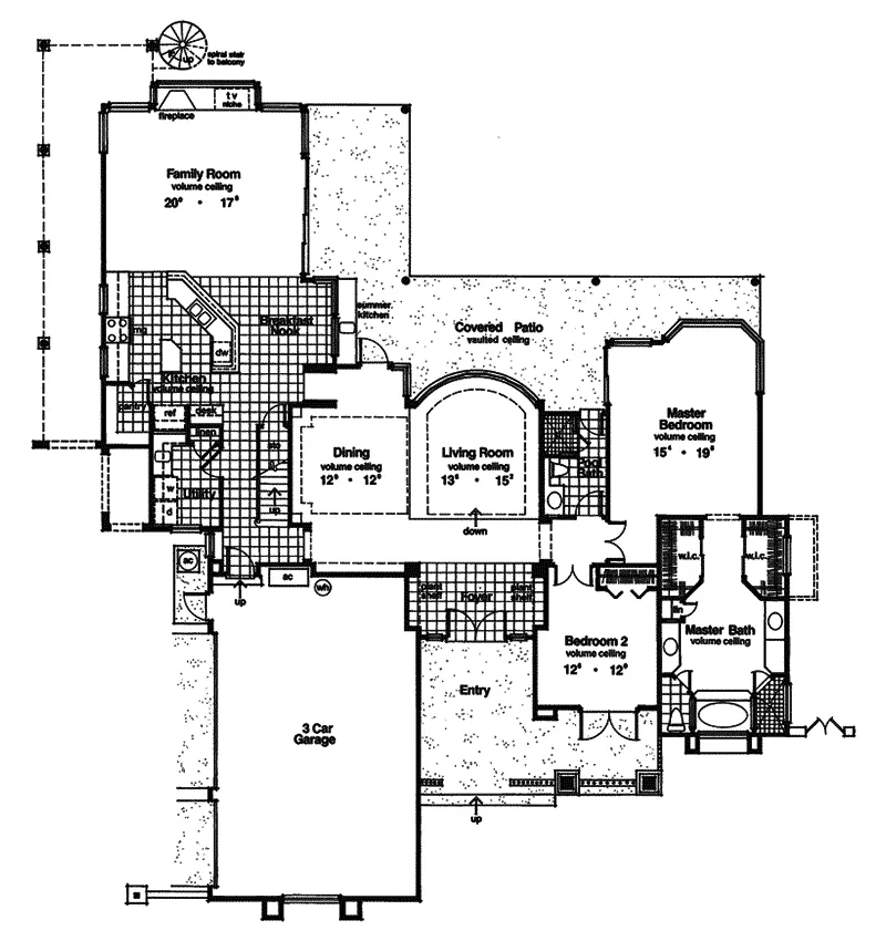 Spanish House Plan First Floor - Palm Valley Sunbelt Home 047D-0165 - Shop House Plans and More