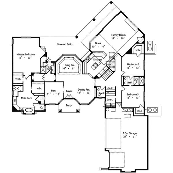 Adobe House Plans & Southwestern Home Design First Floor - Summerbay Luxury Sunbelt Home 047D-0166 - Shop House Plans and More