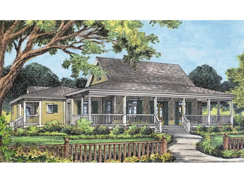 Country Acadian Home Design With Wrap-Around Porch