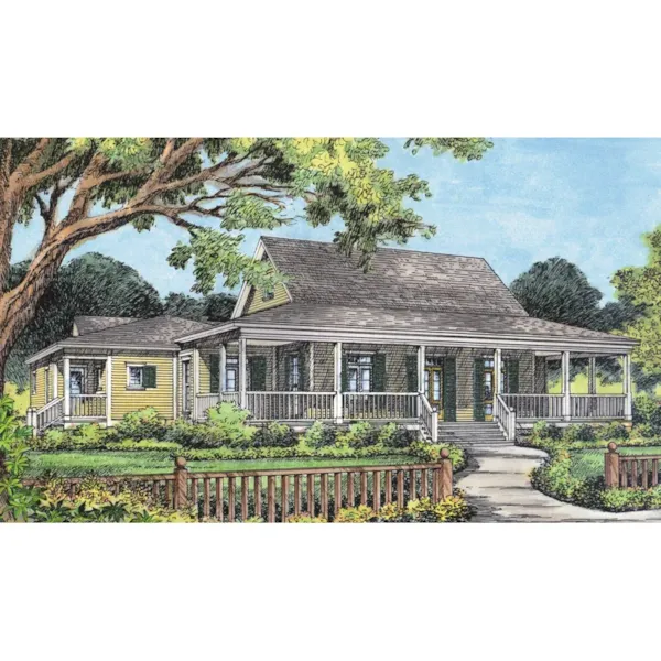 Country Acadian Home Design With Wrap-Around Porch