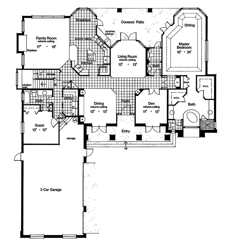 Sunbelt House Plan First Floor - Shadowood Southern Home 047D-0173 - Shop House Plans and More