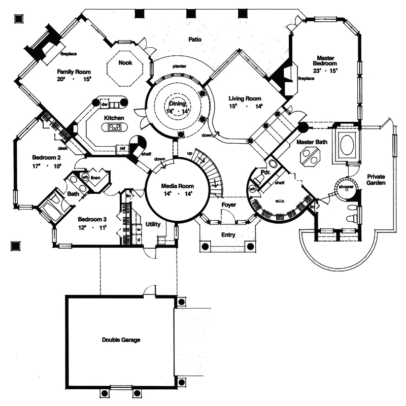 Southwestern House Plan First Floor - Beverly Beach Sunbelt Home 047D-0175 - Search House Plans and More