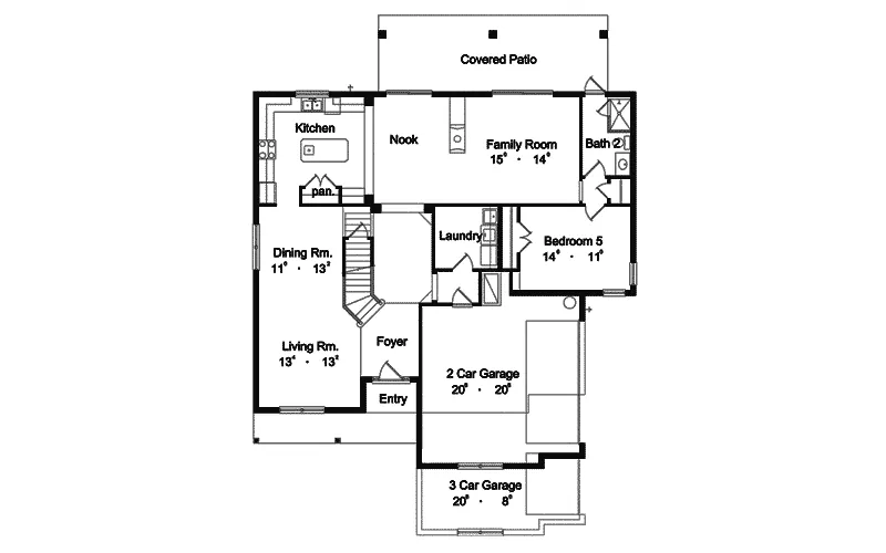 Colonial House Plan First Floor - Fowler Bluff Country Home 047D-0179 - Search House Plans and More