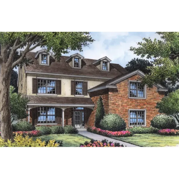 Traditional Country Two-Story With Stucco And Brick Exteriors