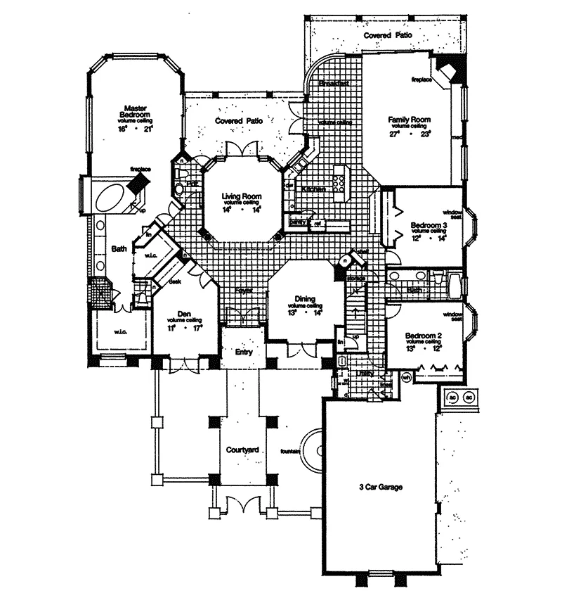 Adobe House Plans & Southwestern Home Design First Floor - Adobe Hill Luxury Sunbelt Home 047D-0180 - Search House Plans and More