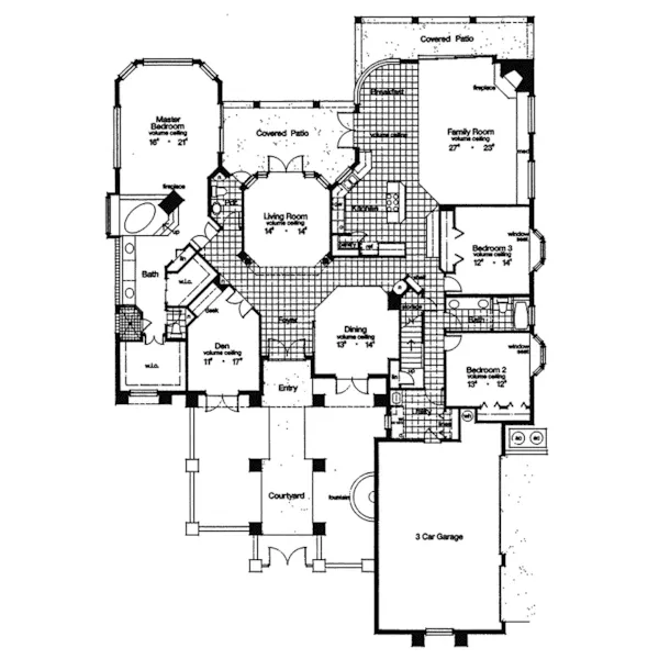 Southwestern House Plan First Floor - Adobe Hill Luxury Sunbelt Home 047D-0180 - Search House Plans and More