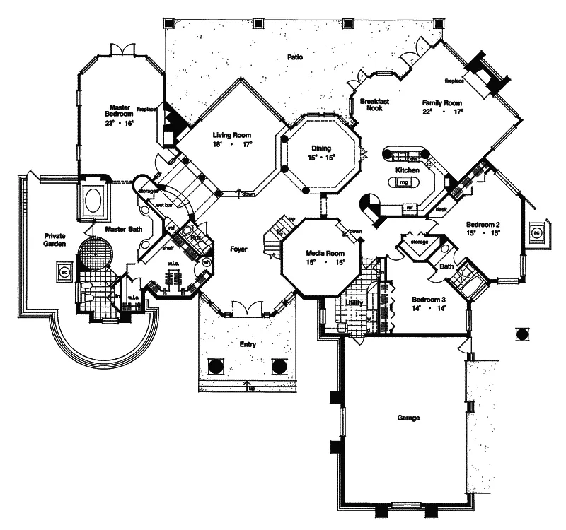 Spanish House Plan First Floor - Volusia Sunbelt Home 047D-0182 - Shop House Plans and More