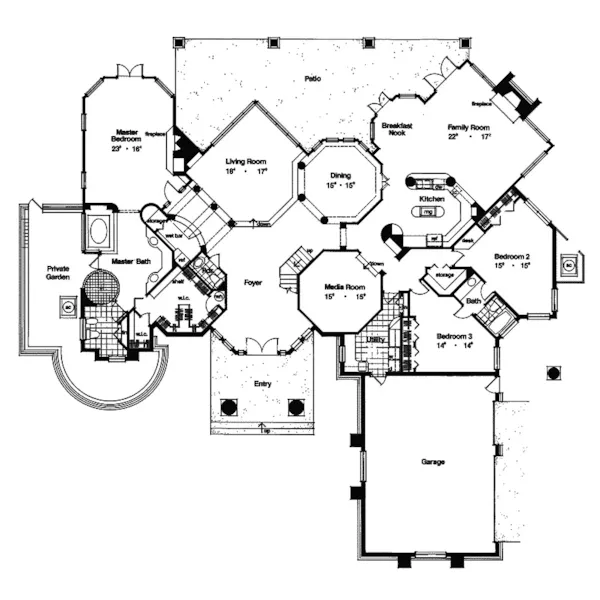 Santa Fe House Plan First Floor - Volusia Sunbelt Home 047D-0182 - Shop House Plans and More