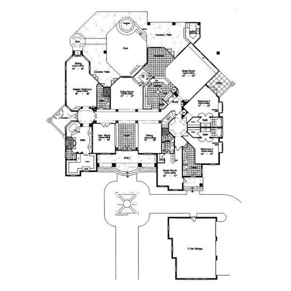 Southwestern House Plan First Floor - Vanderbilt Beach Luxury Home 047D-0185 - Shop House Plans and More