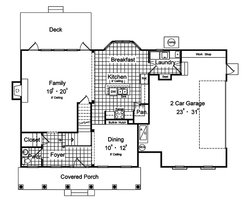 Colonial House Plan First Floor - Venice Gardens Southern Home 047D-0188 - Shop House Plans and More