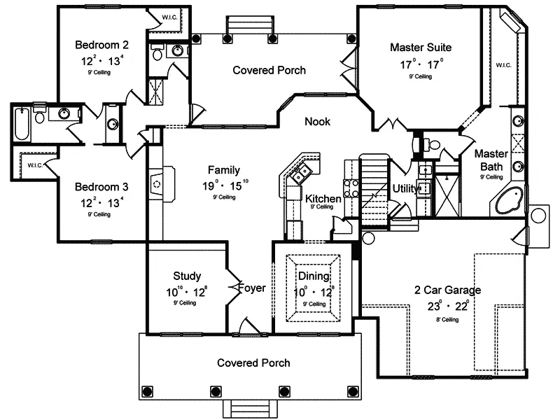 Ranch House Plan First Floor - Captiva Cove Country Home 047D-0190 - Search House Plans and More
