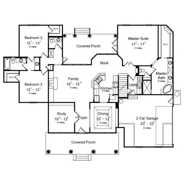 Colonial House Plan First Floor - Captiva Cove Country Home 047D-0190 - Search House Plans and More