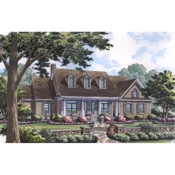 Traditional Country Style House With Covered Front Porch And Dormers