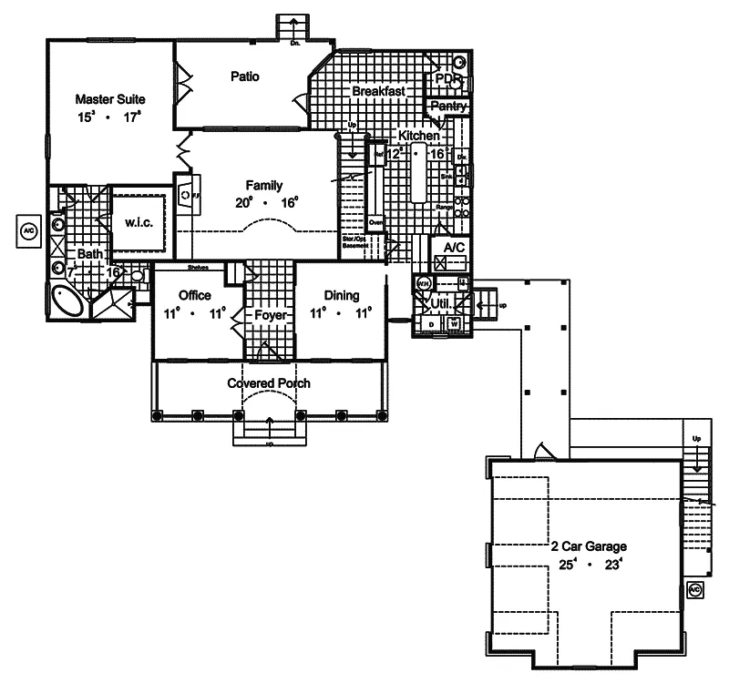 Colonial House Plan First Floor - La Belle Southern Colonial Home 047D-0191 - Shop House Plans and More