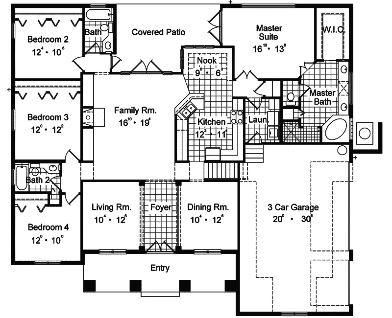 Florida House Plan First Floor - Boca Grande Spanish Ranch Home 047D-0193 - Search House Plans and More