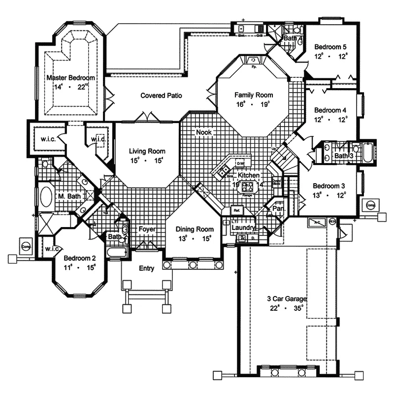 Adobe House Plans & Southwestern Home Design First Floor - Tropical Gulf Southwestern Home 047D-0200 - Shop House Plans and More