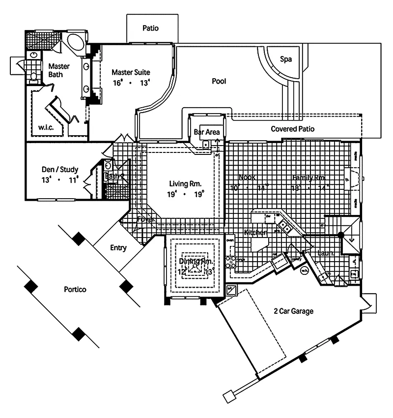 Sunbelt House Plan First Floor - Punta Gorda Mediterranean Home 047D-0204 - Shop House Plans and More
