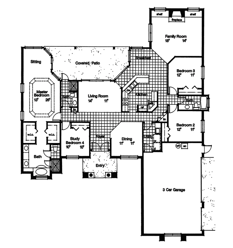 Sunbelt House Plan First Floor - Buckhead Southwestern Home 047D-0206 - Search House Plans and More