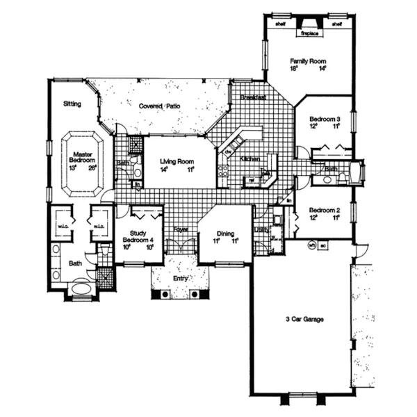 Sunbelt House Plan First Floor - Buckhead Southwestern Home 047D-0206 - Search House Plans and More