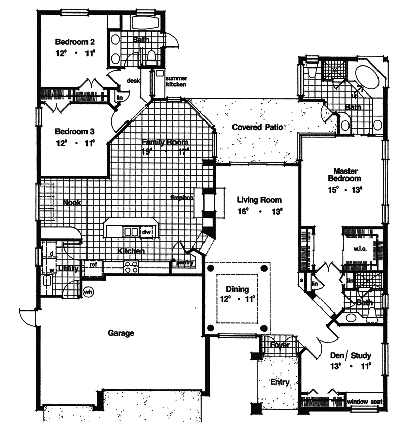 Sunbelt House Plan First Floor - Marco Mesa Southwestern Home 047D-0207 - Shop House Plans and More
