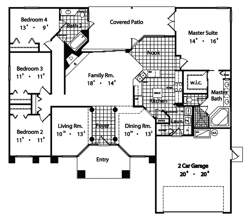 Contemporary House Plan First Floor - Everglade Point Sunbelt Home 047D-0210 - Search House Plans and More