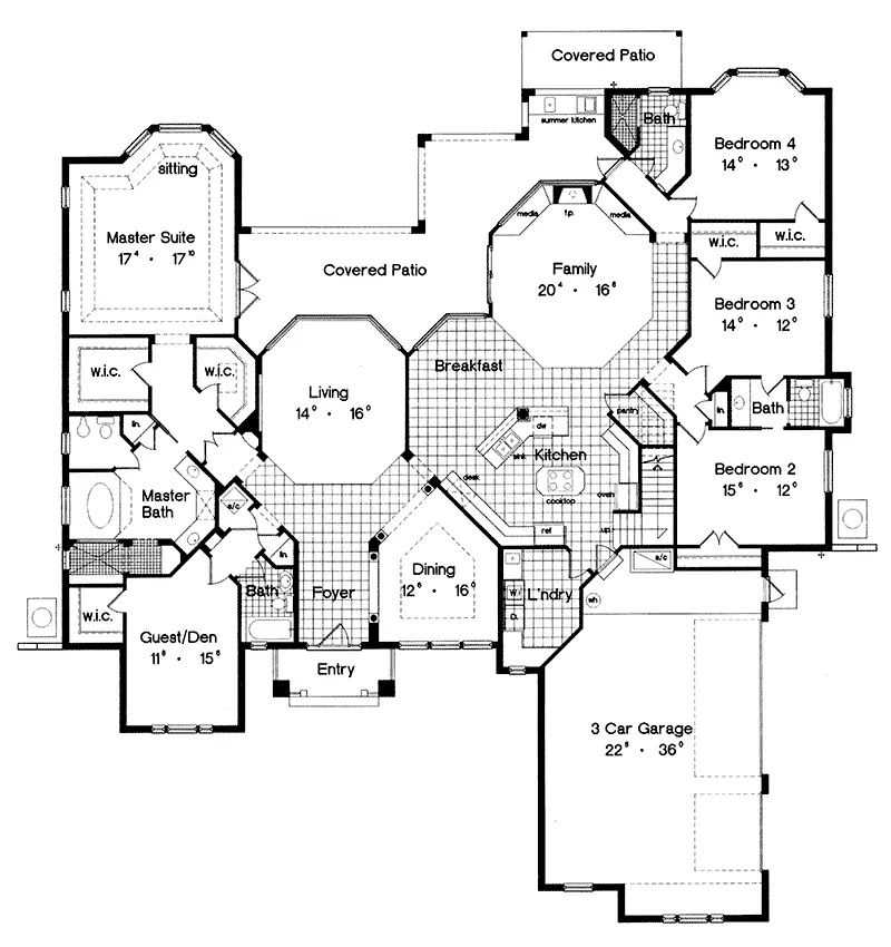 Ranch House Plan First Floor - Charlotte Hollow Luxury Home 047D-0214 - Search House Plans and More