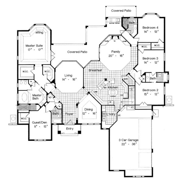 Ranch House Plan First Floor - Charlotte Hollow Luxury Home 047D-0214 - Search House Plans and More