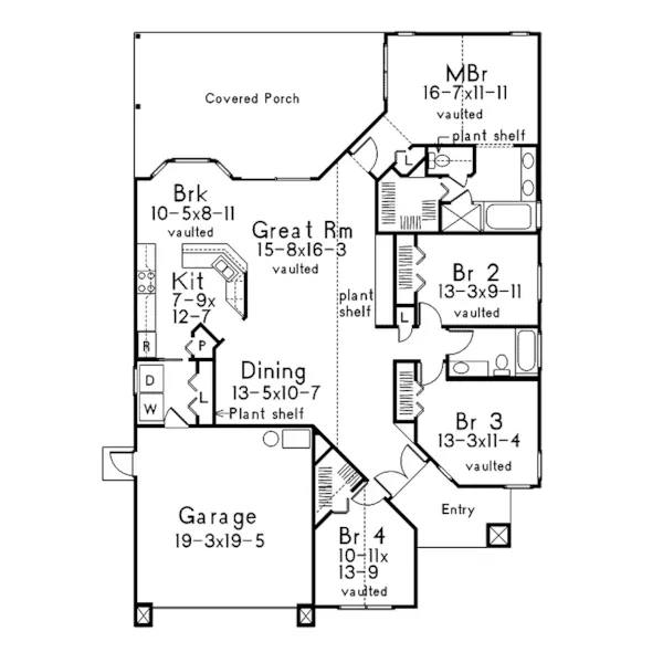 Ranch House Plan First Floor - Wyndham Sunbelt Ranch Home 048D-0001 - Shop House Plans and More