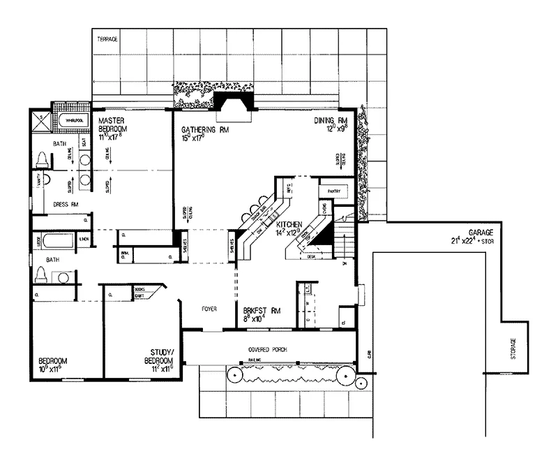 Ranch House Plan First Floor - Collier Hill One-Story Home 049D-0003 - Search House Plans and More