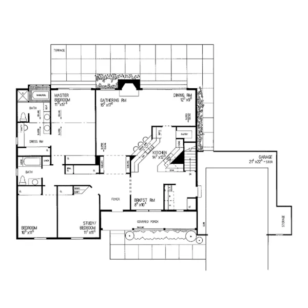 Ranch House Plan First Floor - Collier Hill One-Story Home 049D-0003 - Search House Plans and More