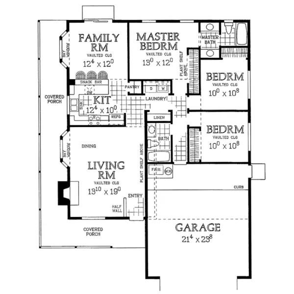 Ranch House Plan First Floor - Whitney Creek Country Ranch Home 049D-0005 - Shop House Plans and More