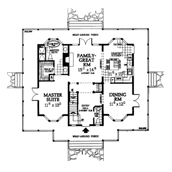 Country House Plan First Floor - Elliot Spring Southern Home 049D-0006 - Search House Plans and More