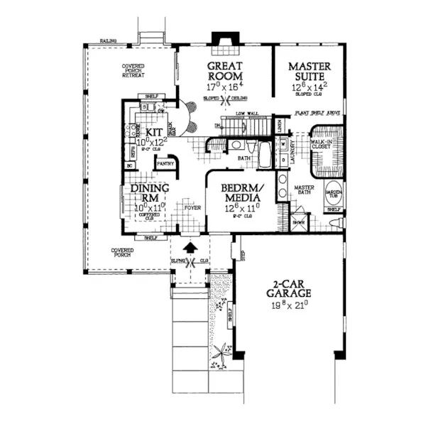 Traditional House Plan First Floor - Gardner Ranch Home 049D-0012 - Search House Plans and More