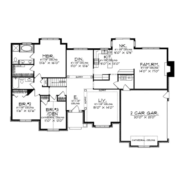 Traditional House Plan First Floor - Heathrow Traditional Ranch Home 051D-0003 - Search House Plans and More