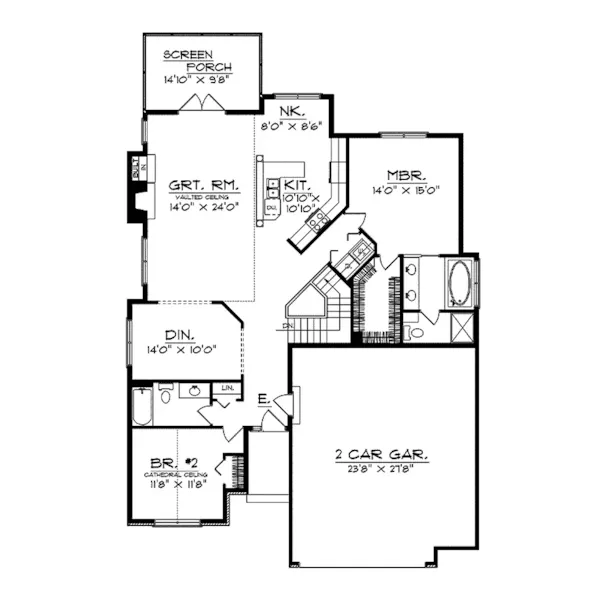 Ranch House Plan First Floor - Sorrento Spring Cottage Home 051D-0004 - Shop House Plans and More