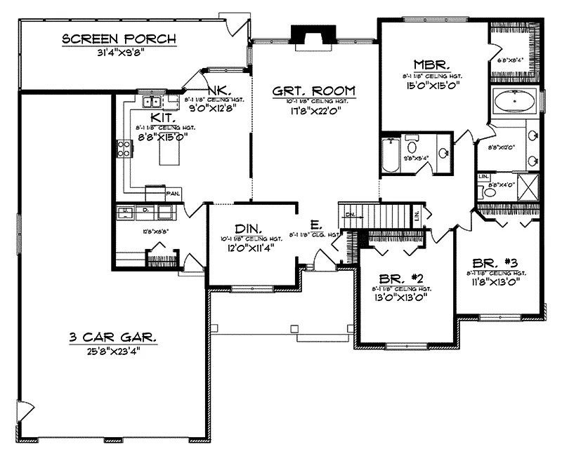 Country House Plan First Floor - Lockhart Ranch Home 051D-0006 - Shop House Plans and More