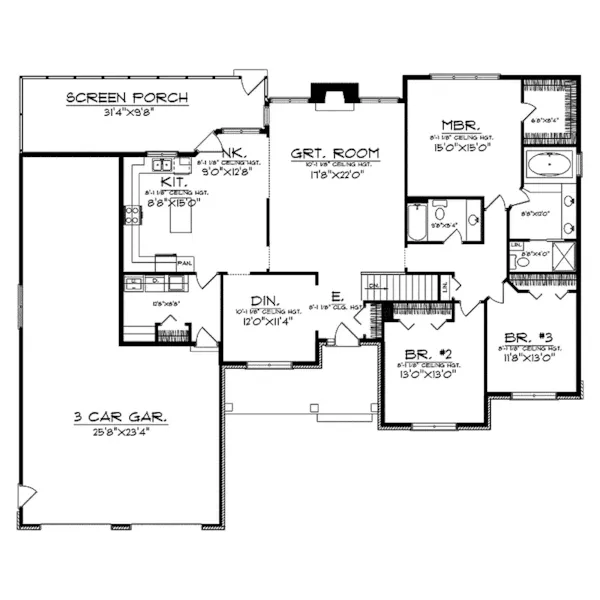 Country House Plan First Floor - Lockhart Ranch Home 051D-0006 - Shop House Plans and More