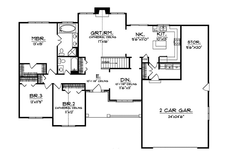 Ranch House Plan First Floor - Winter Pines Traditional Home 051D-0010 - Shop House Plans and More