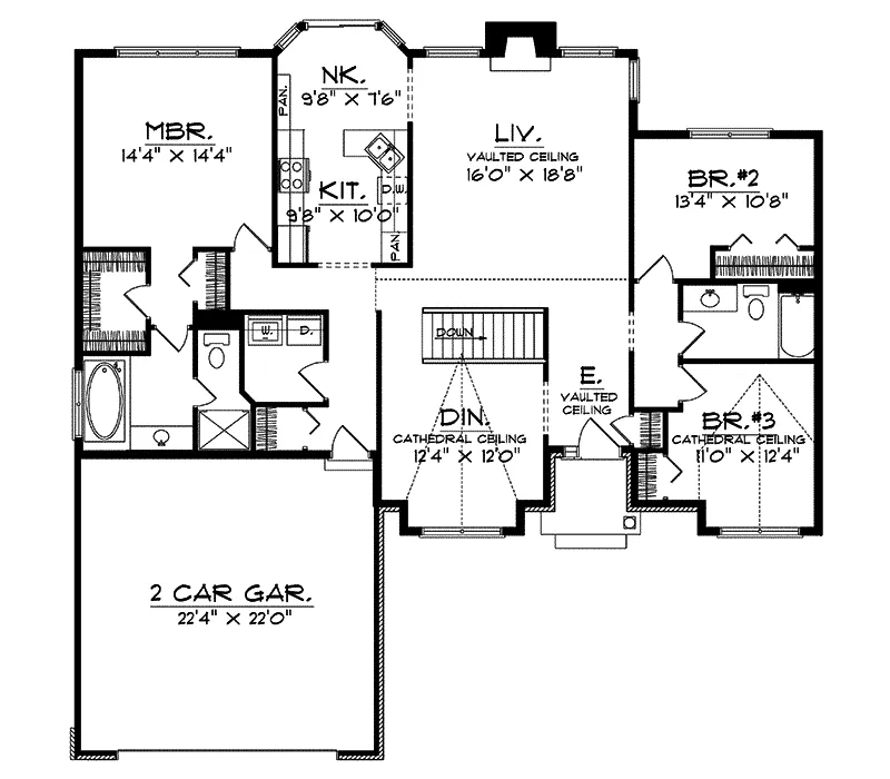 Traditional House Plan First Floor - Moss Park Ranch Home 051D-0014 - Shop House Plans and More