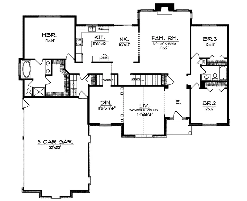 Ranch House Plan First Floor - Cordwood Traditional Ranch Home 051D-0015 - Search House Plans and More
