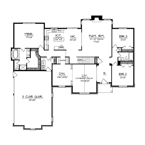 Ranch House Plan First Floor - Cordwood Traditional Ranch Home 051D-0015 - Search House Plans and More