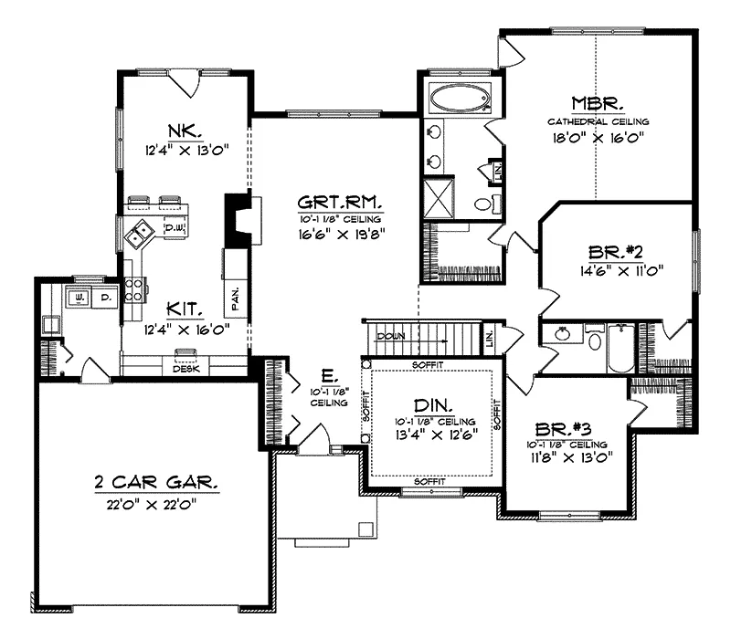 Shingle House Plan First Floor - Alverno Traditional Ranch Home 051D-0016 - Search House Plans and More