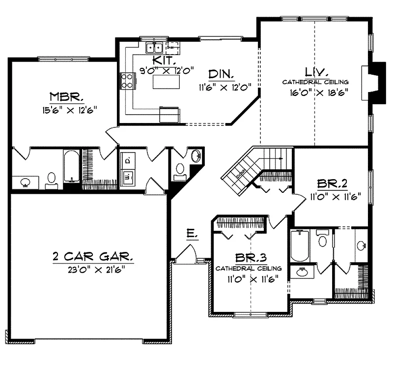 Traditional House Plan First Floor - Pierport Ranch Home 051D-0021 - Shop House Plans and More