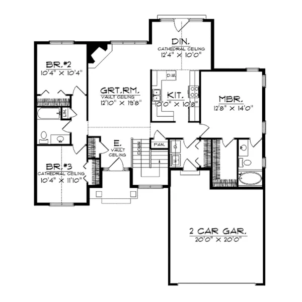 Ranch House Plan First Floor - Alabaster Neoclassical Home 051D-0022 - Search House Plans and More