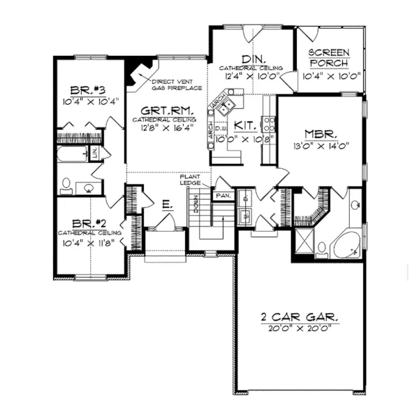 Ranch House Plan First Floor - Whiterock Ranch Home 051D-0023 - Shop House Plans and More